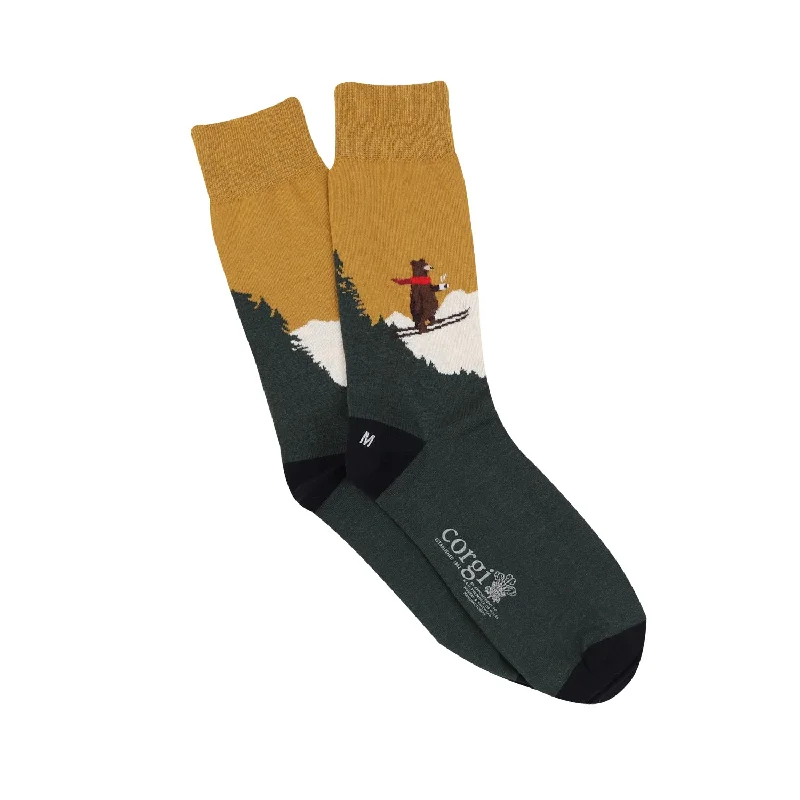 Men's Skiing Bear Scene Cotton Socks